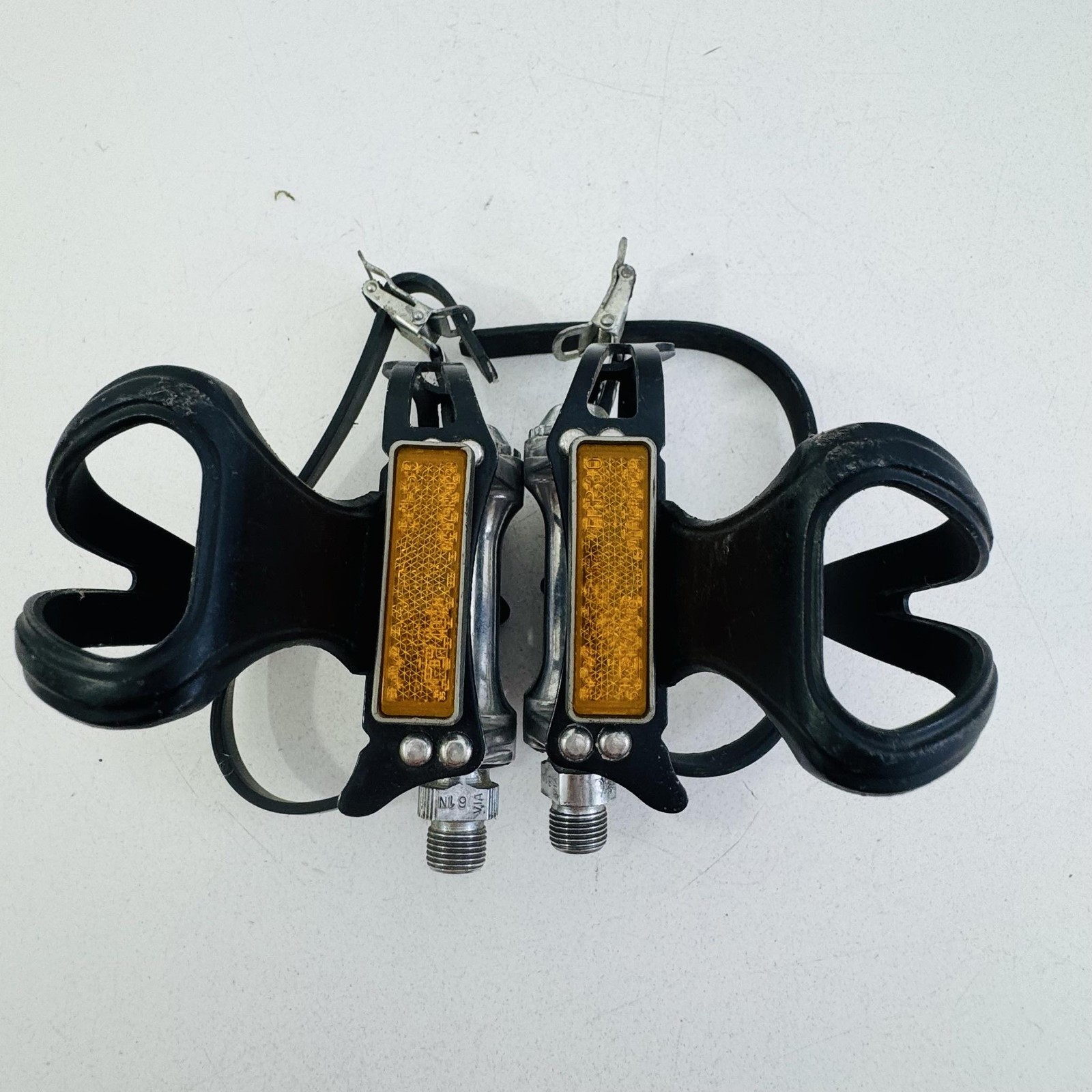 Vintage CatEye RR-0223-EZ SP-100 Platform Bike Pedals Toe Clips 9/16” Black A53