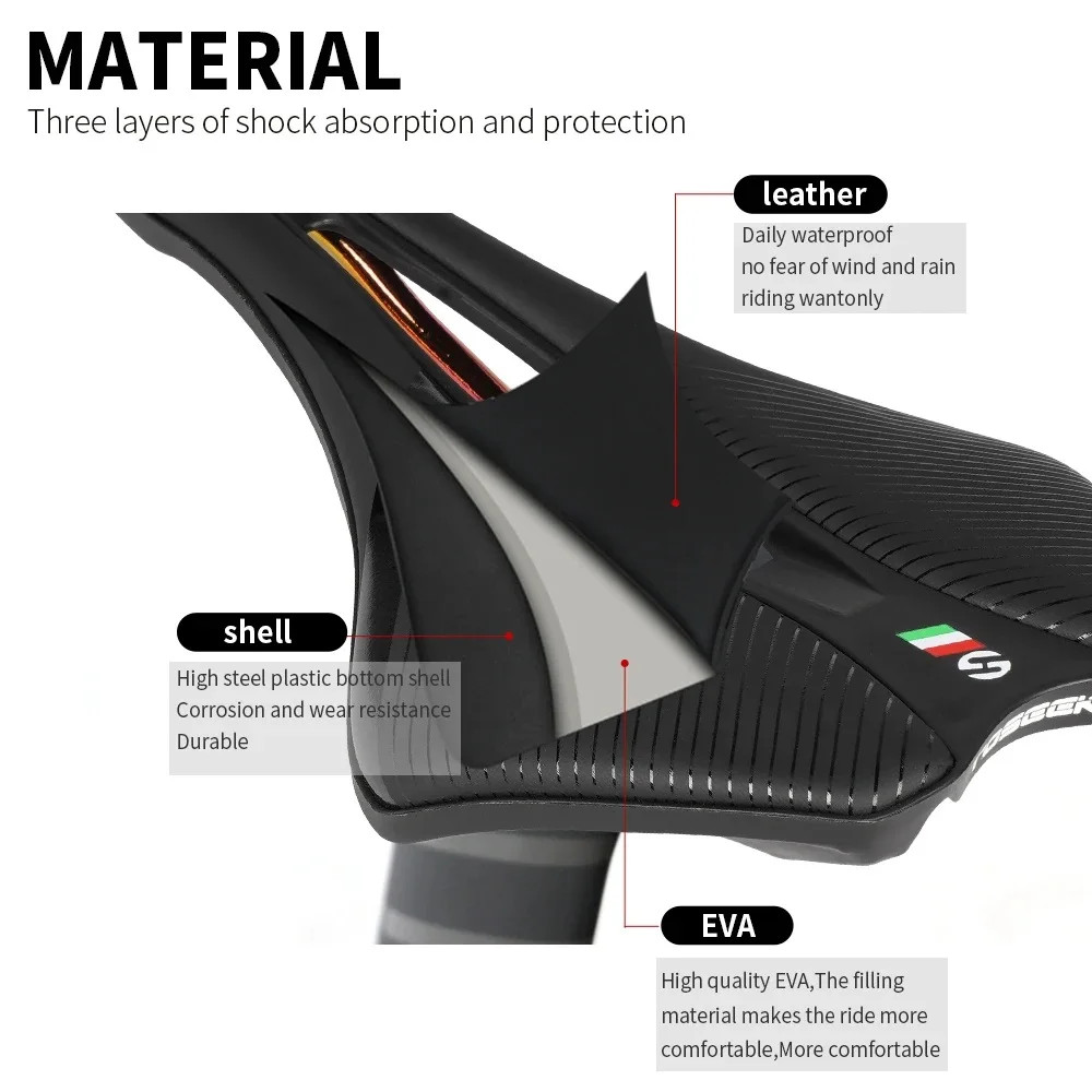 TOSEEK MTB Road Bike Saddle Eva+Super Fiber Leather Ergonomic Design Saddle Wide
