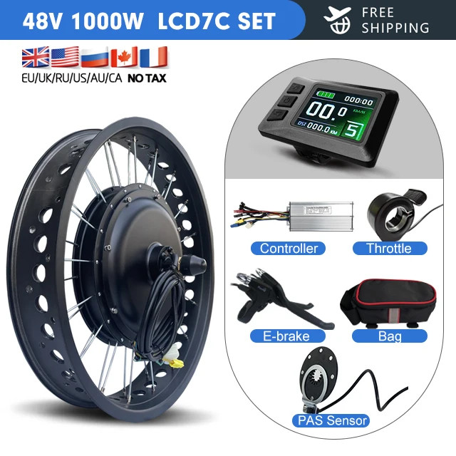Snow Electric Bicycle Conversion Kit Front Hub Motor 48V 1000W 20 24 26inch