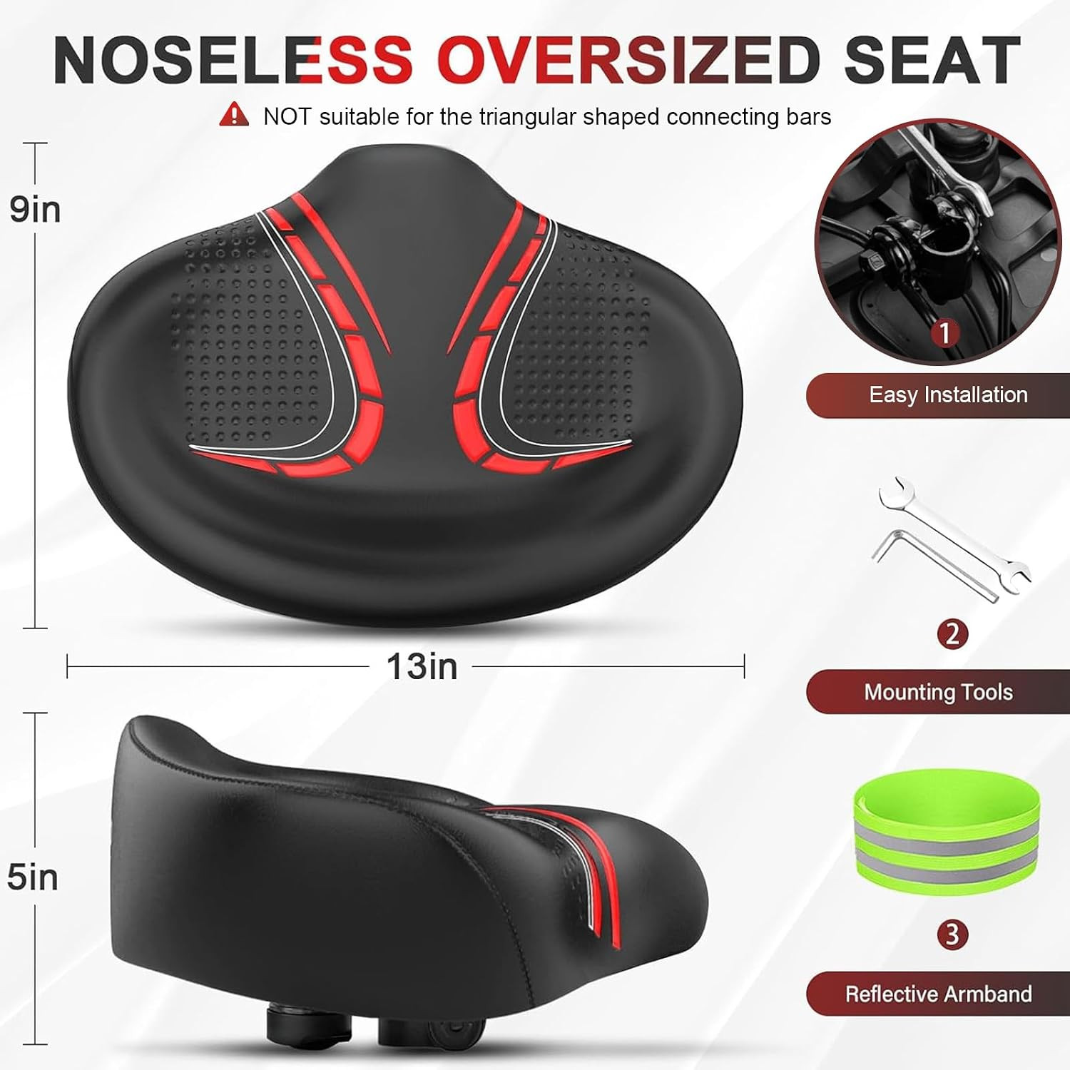 New Noseless Oversized Bike Seat, Wide Bicycle Saddle Novel Backrest Design for