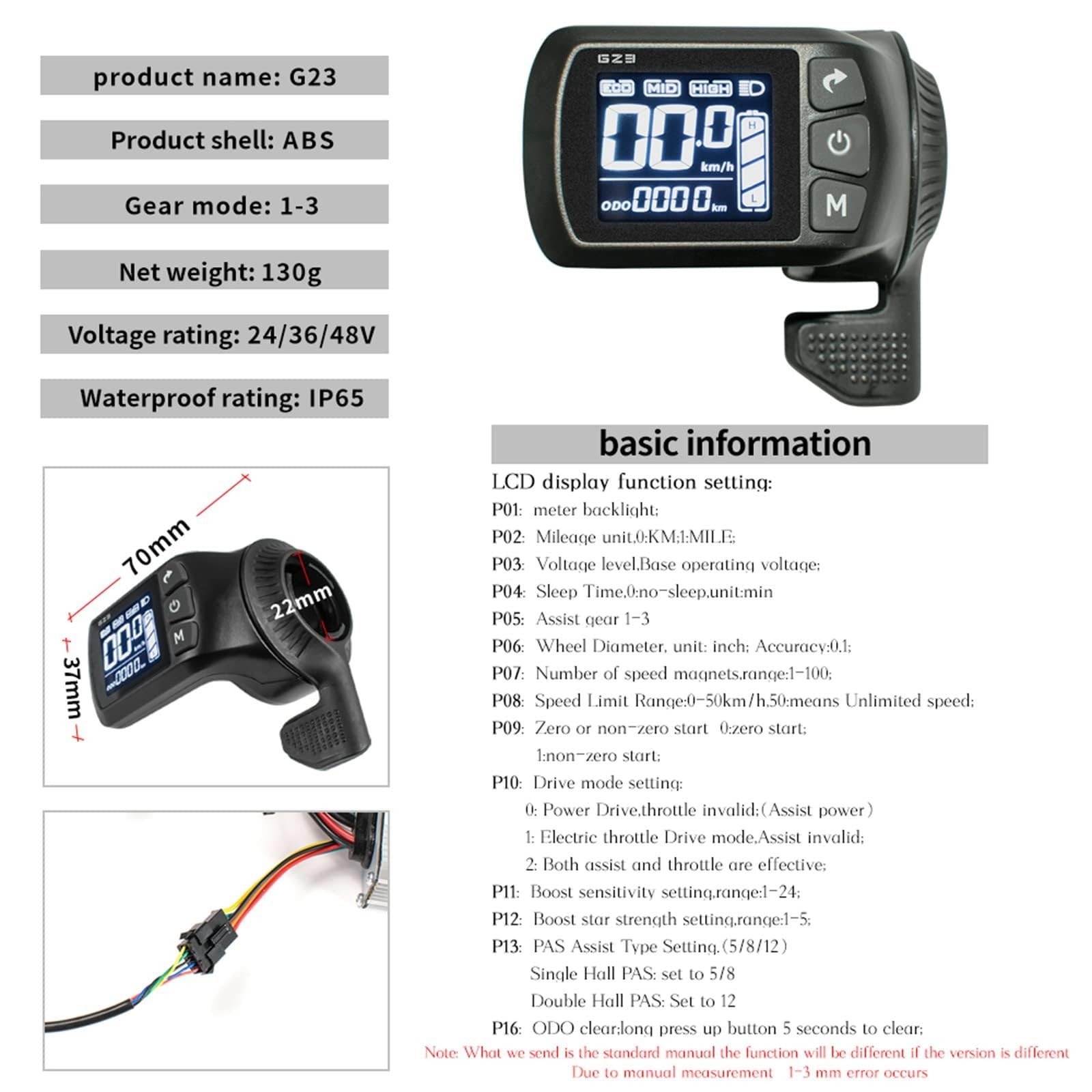 500W 25A Brushless Ebike Controller Kit with LCD Display – 24V 36V 48V Electric
