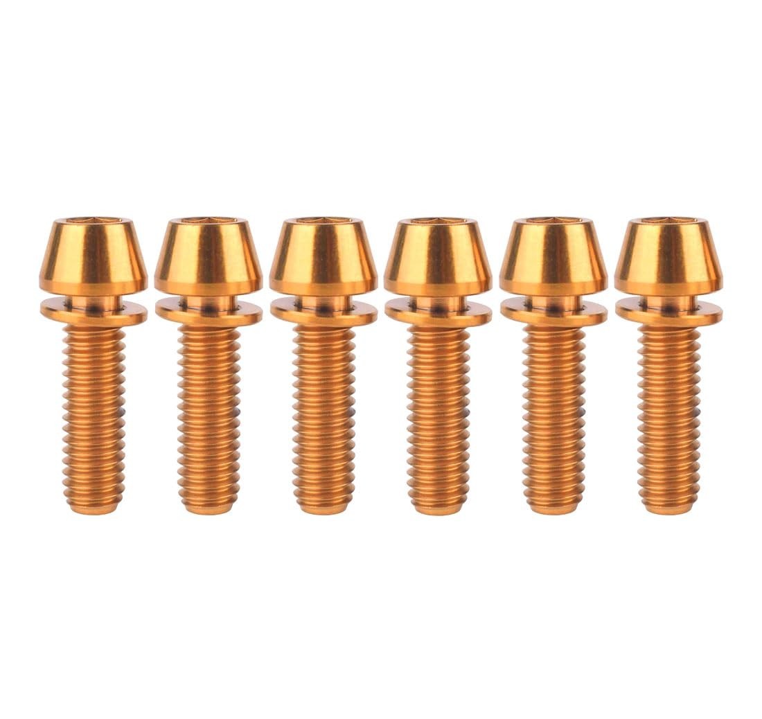Titanium Bolt M5x16 18 20mm Allen Hex Tapered Head Washer 6Pcs (Gold, M5x20mm)