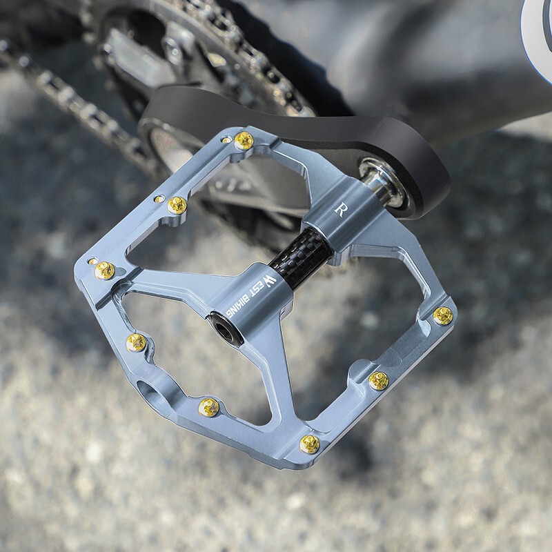 WEST BIKING Bicycle Pedals Carbon Fiber Axle 3 Bearing Bike Pedal 9/16″ Titanium