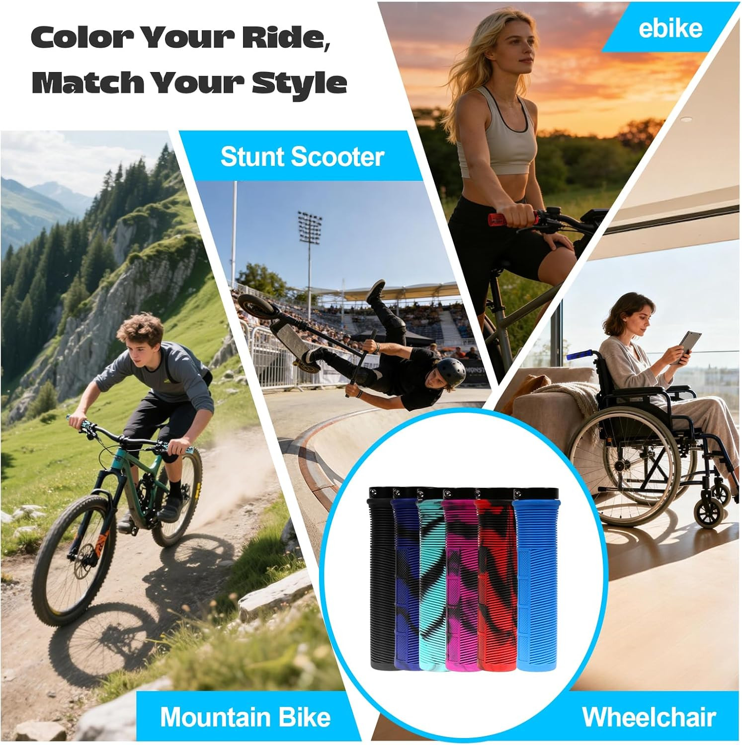 Bike Grips, Single Lock-On Bike Handlerbar Grips,Non-Slip-Rubber Hand Grip Comfo
