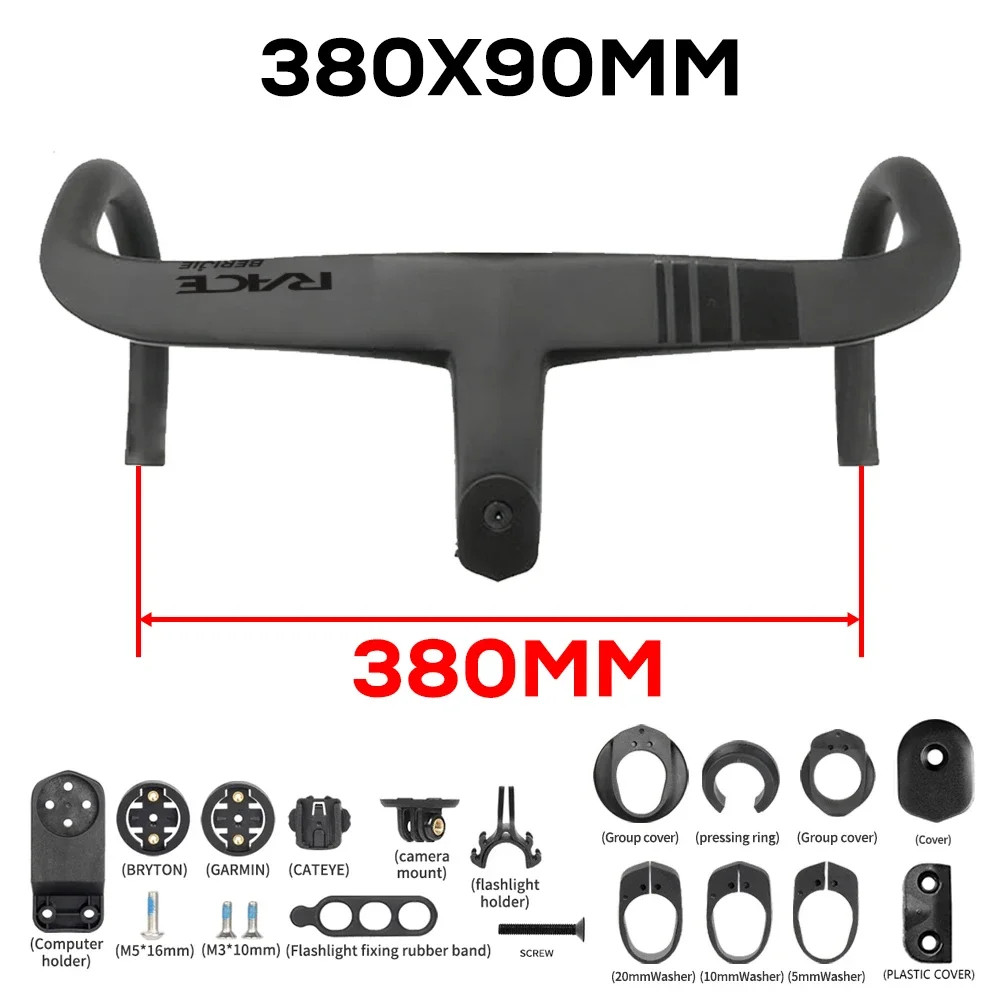 Road Bicycle Full Carbon Fiber Integrated Handlebar High Rigidity 380-440mm