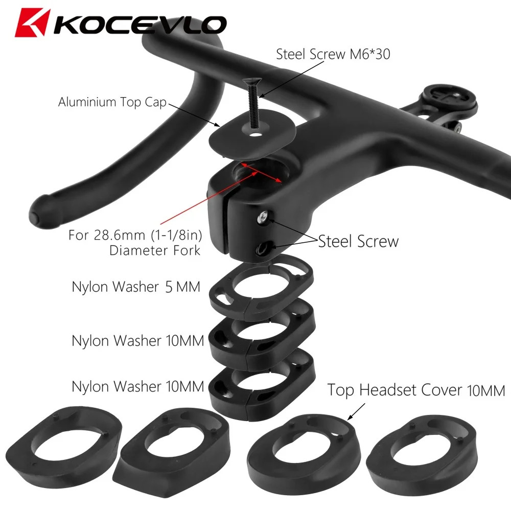 Gravel Carbon Integrated Handlebar 28.6mm with Spacers Internal Cables Drop Bar