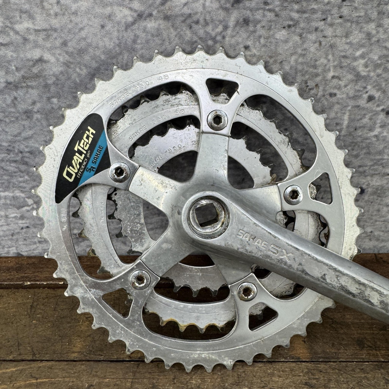 Vintage Sakae SX Crankset 175mm Triple OvalTech 80s Japan Square Taper Oval Ring