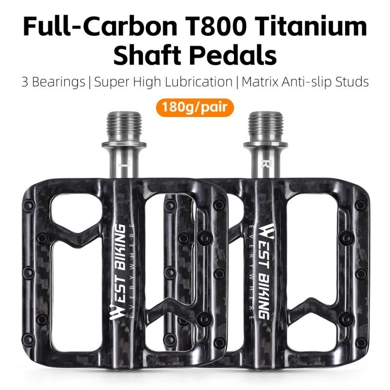 West Biking 3 Bearings Carbon Fibre Titanium Axle Bicycle Pedals Black 180g