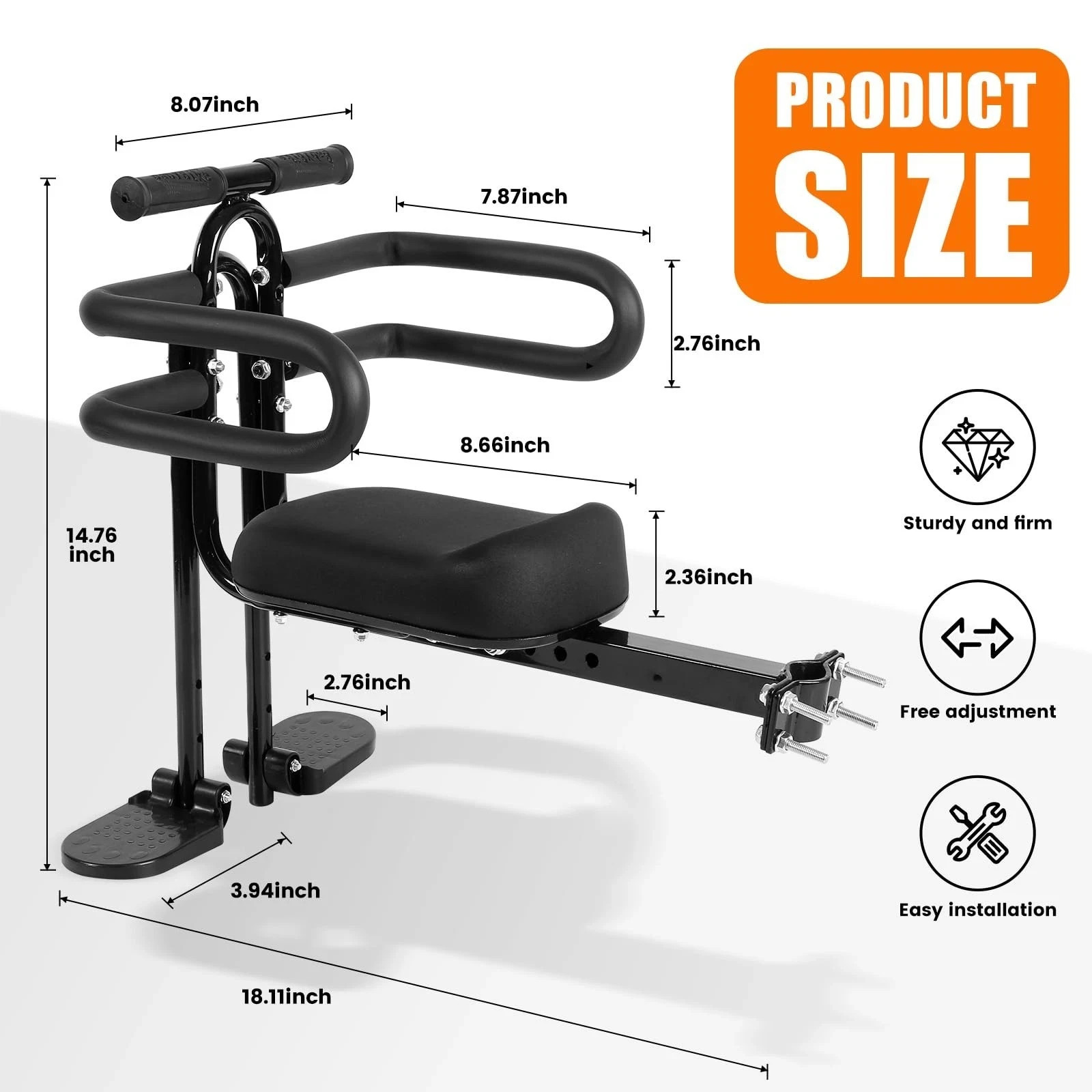 Kids Bike Seat Front Mounted and Handlebar Child Bike Seat Detachable Front M…
