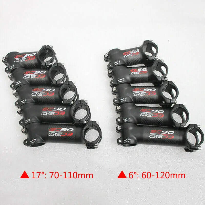 Carbon Fiber 31.8mm MTB Road Bicycle Stem 6/17 Degrees 60-120mm Handlebar Stems