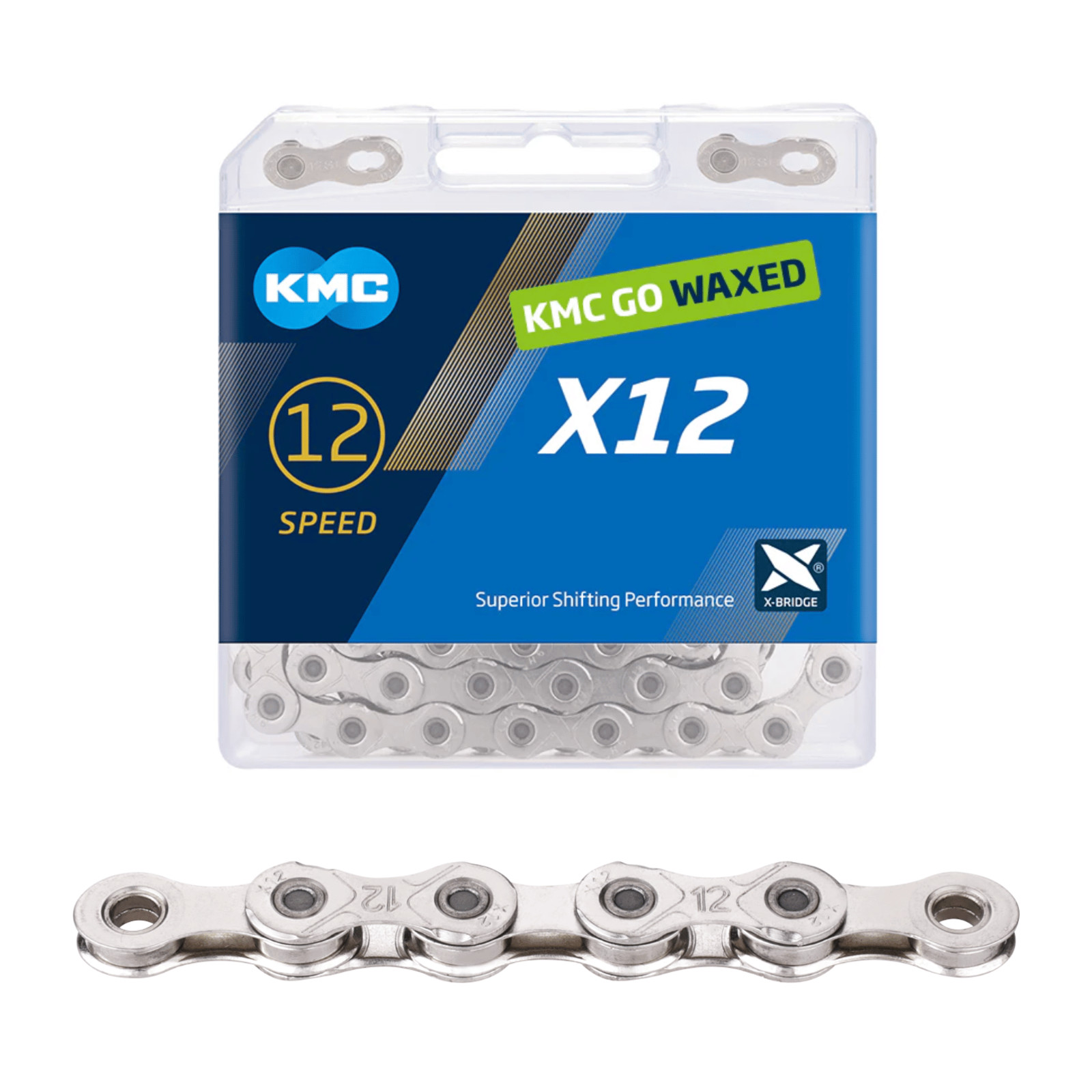KMC X12 12-Speed Waxed Chain 126L – Silver/Gold-Black/Gold/Aurora