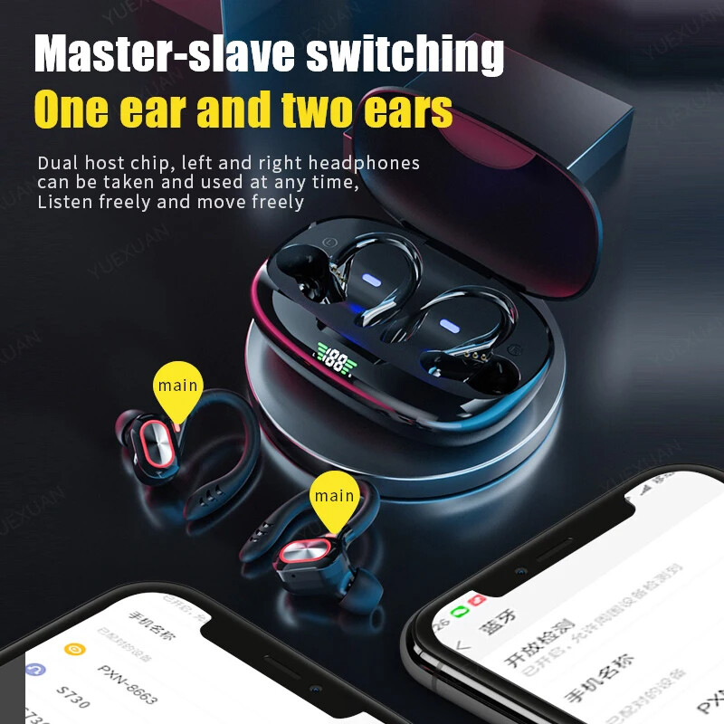 Bluetooth 5.0 Ear hook Wireless Headset Headphones for iPhone Samsung Android