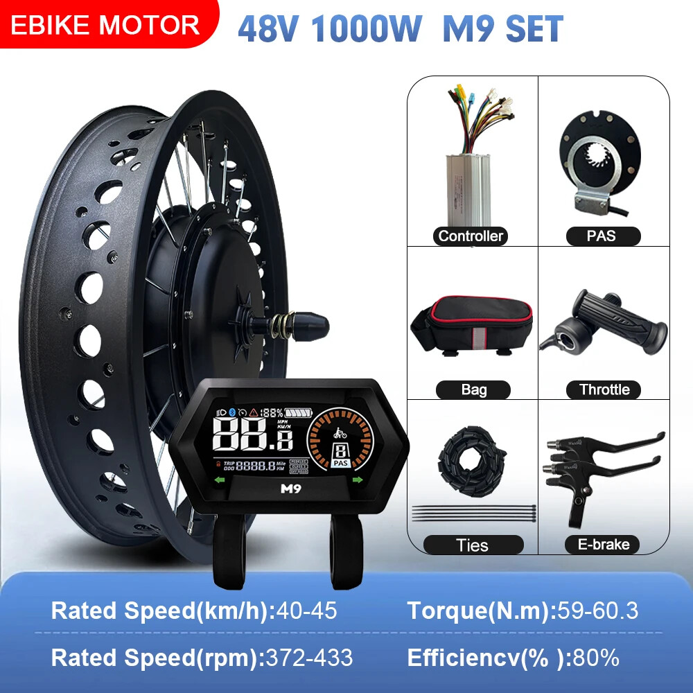 48V 1000W Snow Electric Bike Fat Brushless Front Hub Motor Wheel 20/24/26Inch