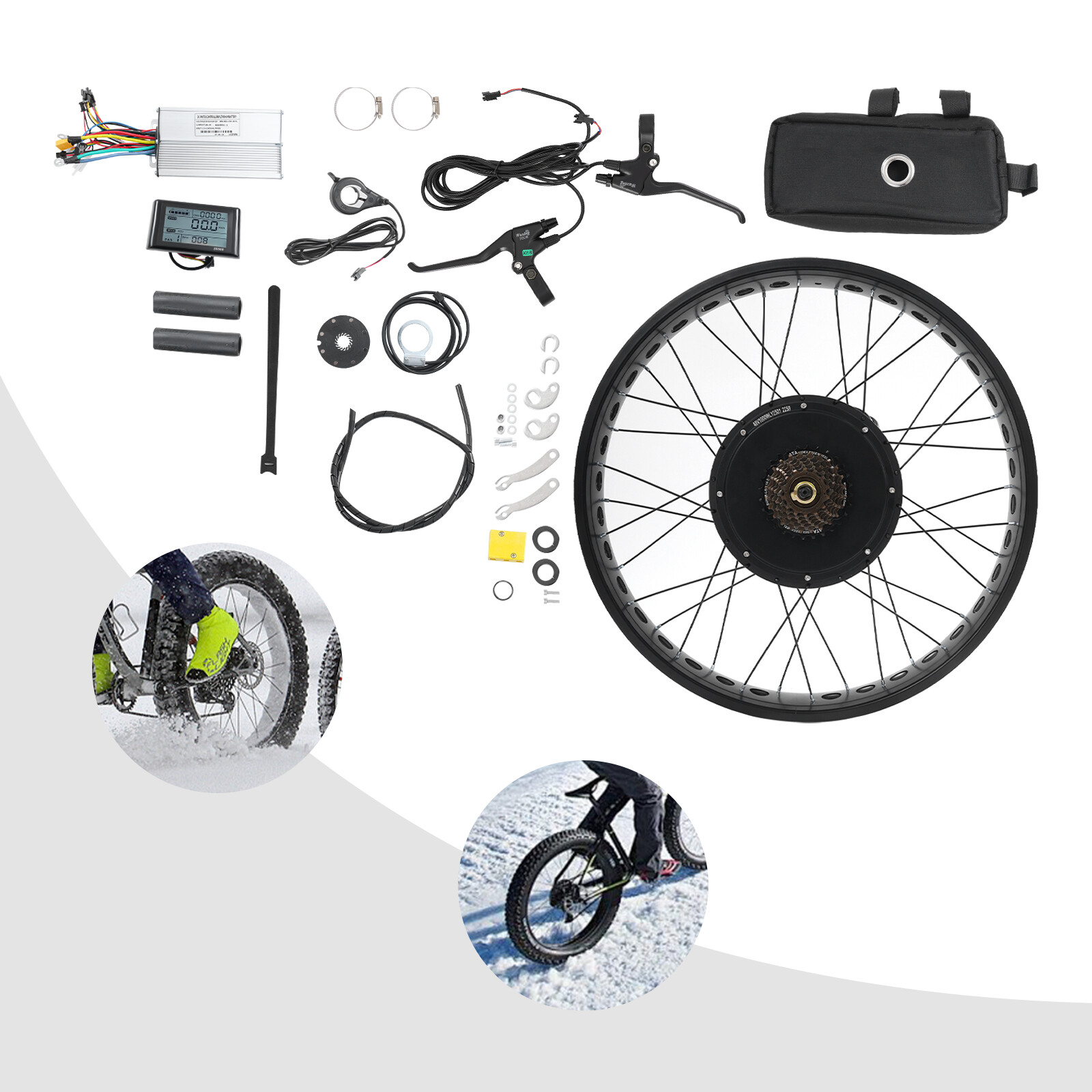 26″x4″ 48V Electric Bike Front Wheel Hub Motor LCD E-Bike Conversion Kit 1000W