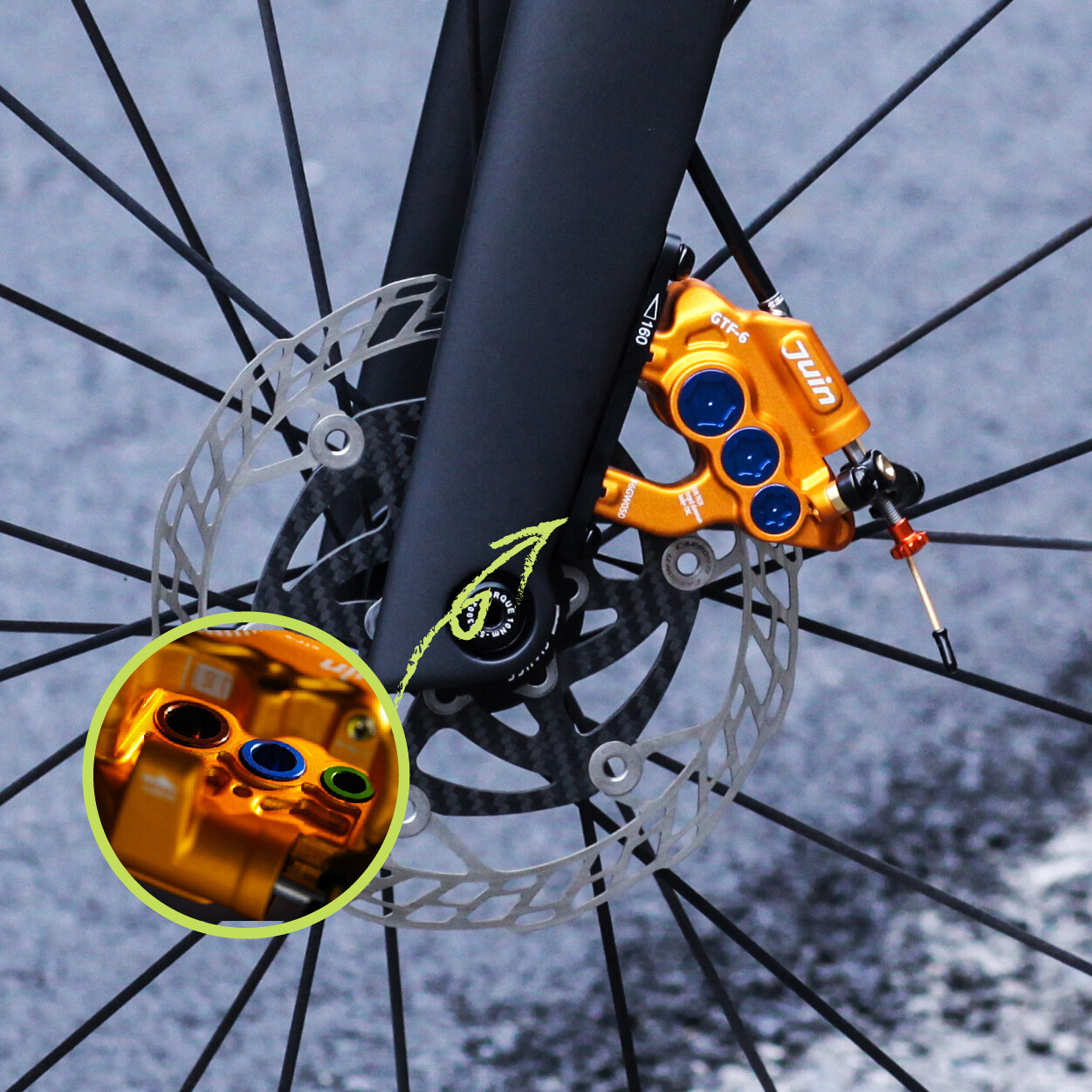 Juin Tech GTF6 Cyclocross Bike 6-Piston Hydraulic Brake Caliper Set Gold