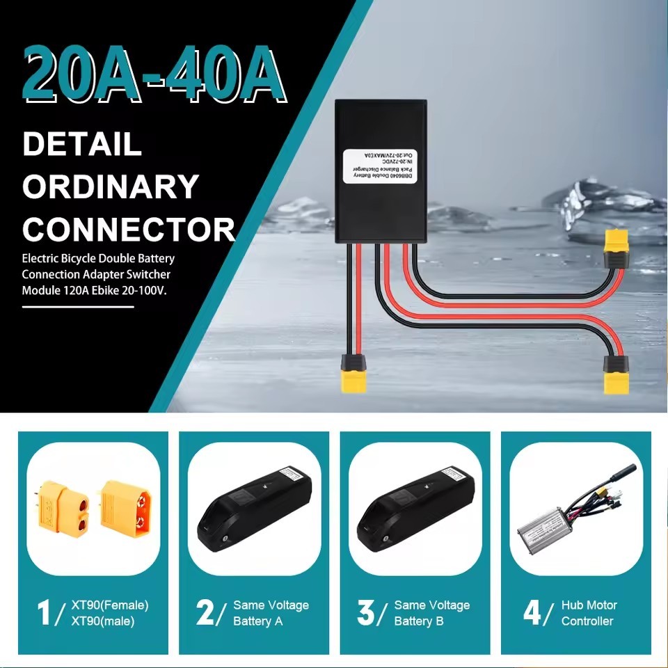 Dual Battery Discharge Converter Ebike Parts 20A-120A Dual Battery Pack 20V-100V
