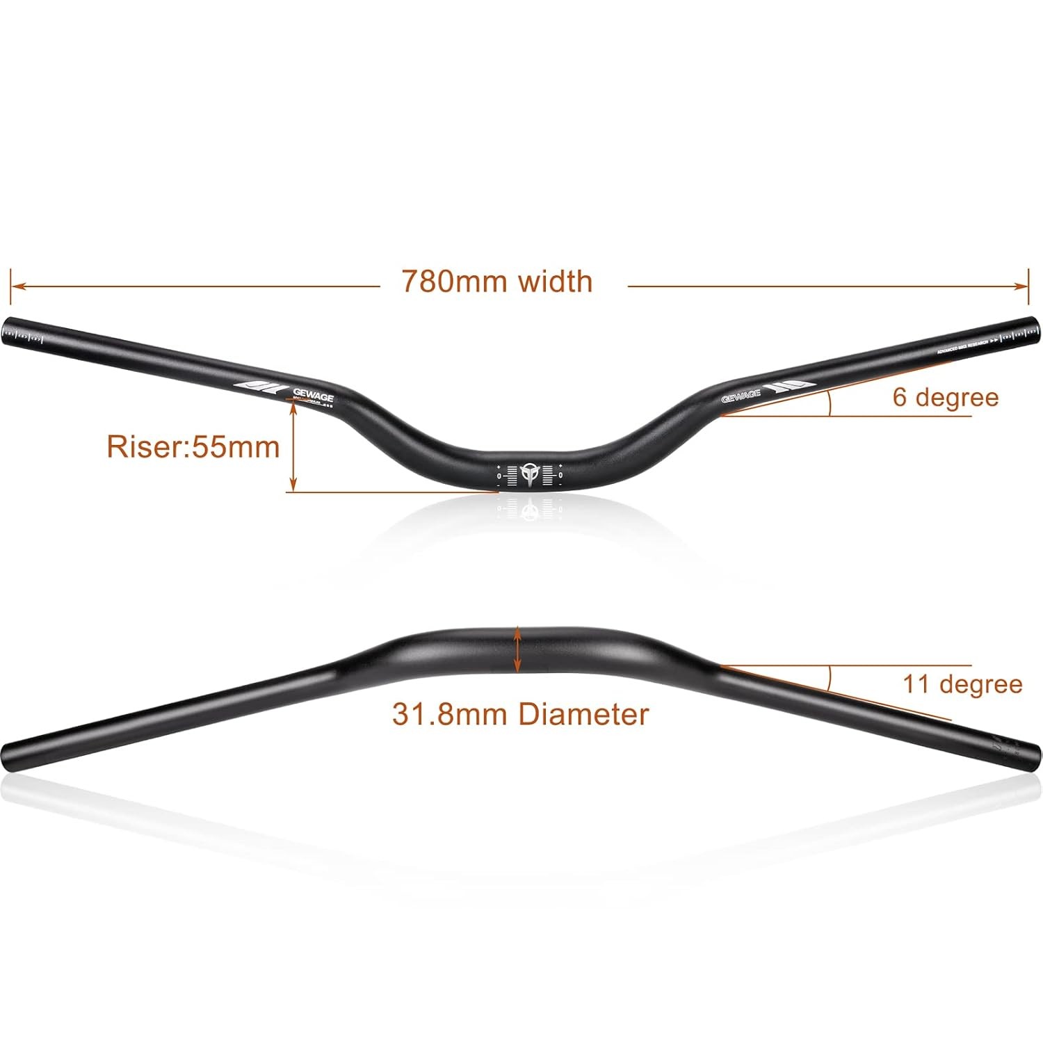 31.8 Bike Handlebar – 25mm, 55mm, 70mm, 90mm,120mm Riser Handlebar – 780mm Alumi