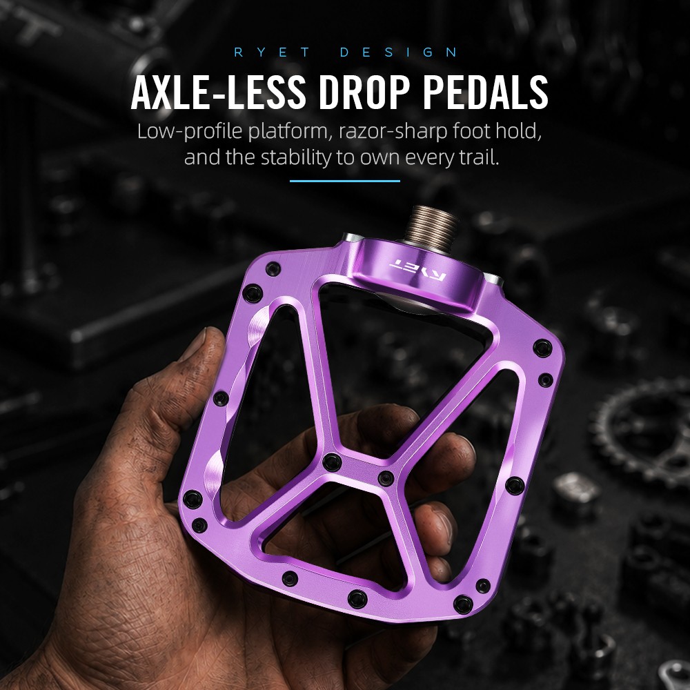 RYET CNC Machined Pedals 365g 7075 Aluminum DU Bearings Flat MTB Road Bike