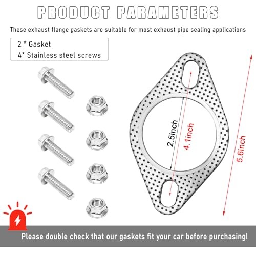 2 PCS Car Exhaust Gasket, 2.5 Inch 2-Bolt Exhaust Pipe Flange Gasket 2.5In