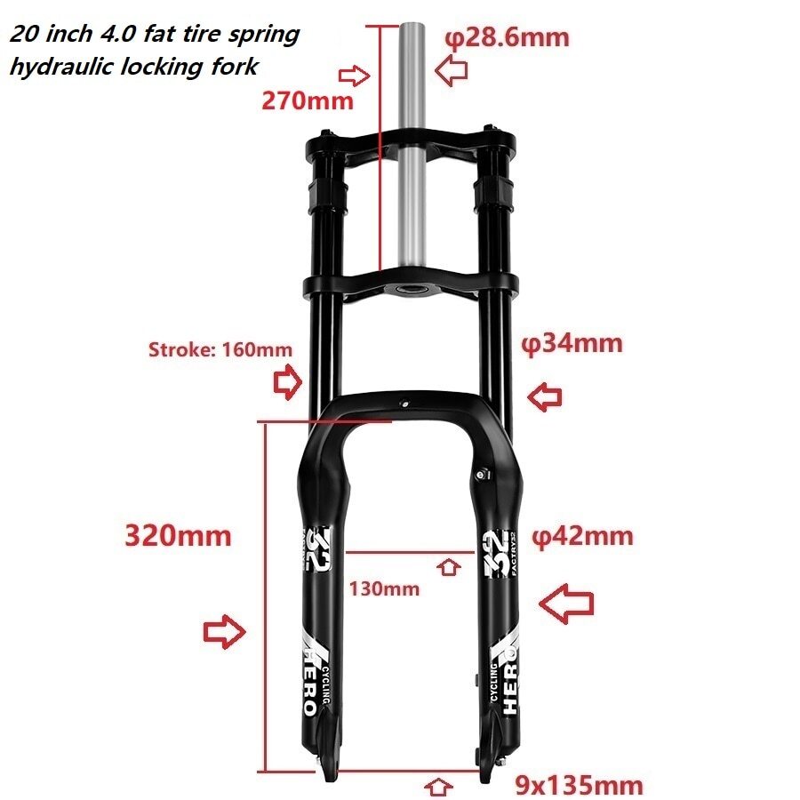 Mountain 20 26*4.0″ Fat Tire Spring Fork Double Shoulder 135Mm MTB Bike Electric
