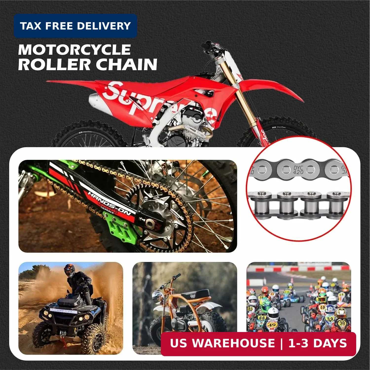 DYC 420 Chain 132 Links with 5 Master Links and Chain Breaker Tool | Cut to fit