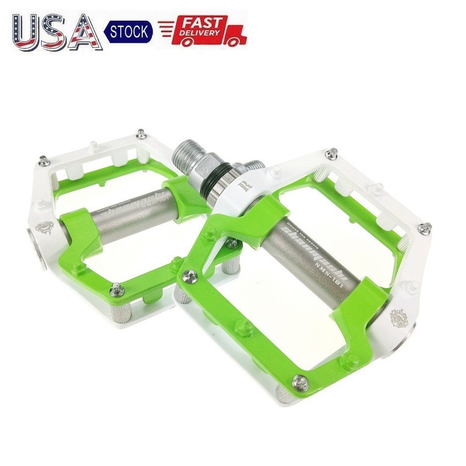 Aluminum Road MTB Mountain Bike Bicycle Pedal 3 Bearing Flat Pedals White Green