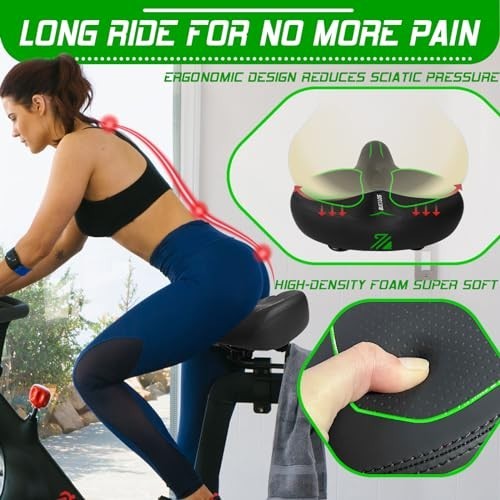 BUCKLOS Wide Bike Seat 9.8×10.2 In Leather Foam Waterproof Men Women Universal