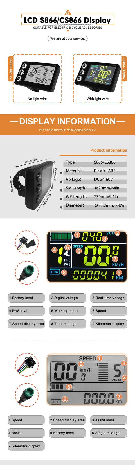 E-bike Three-Mode Sine Wave Controller 36V 48V 17A with S866/CS866 LCD Display