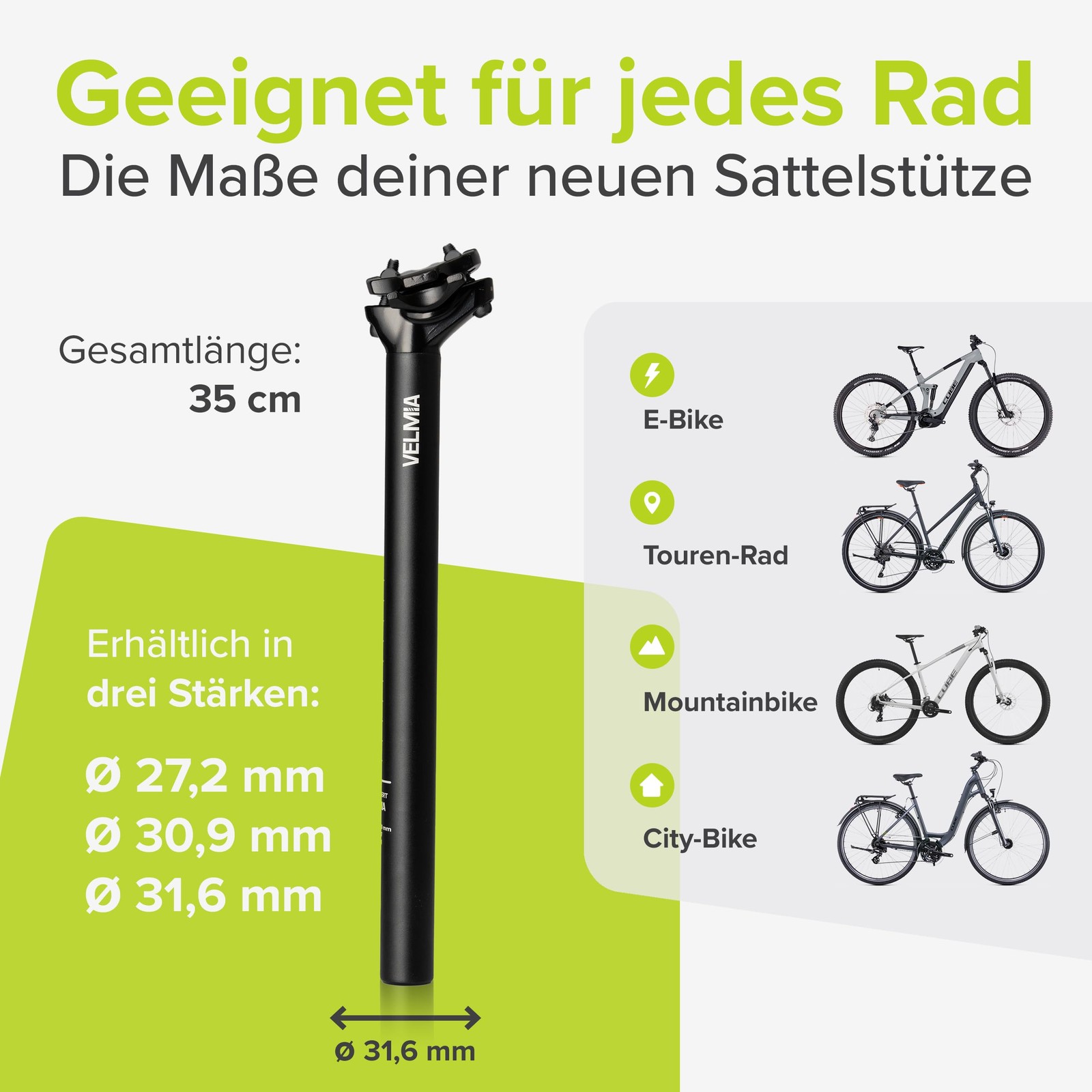 Sattelstütze 27.231.6mm Einfache Montage & Höhenverstellung Stange für Fahr…