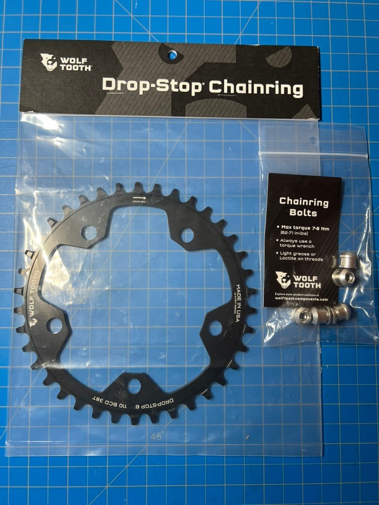 Wolf Tooth 1x Chainring 110 BCD 38t 5-Bolt Drop-Stop B 10/11/12-Speed with Bolts