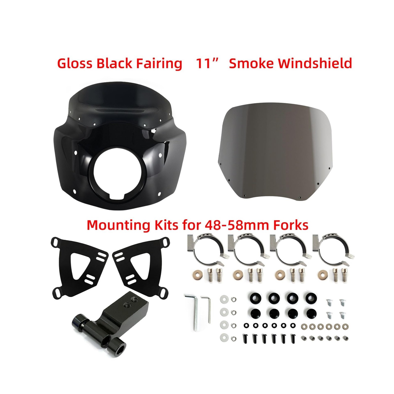 FATECIM Motorcycle 5.75″ Headlight Fairing with 11″ Smoke Windshield Windscre…