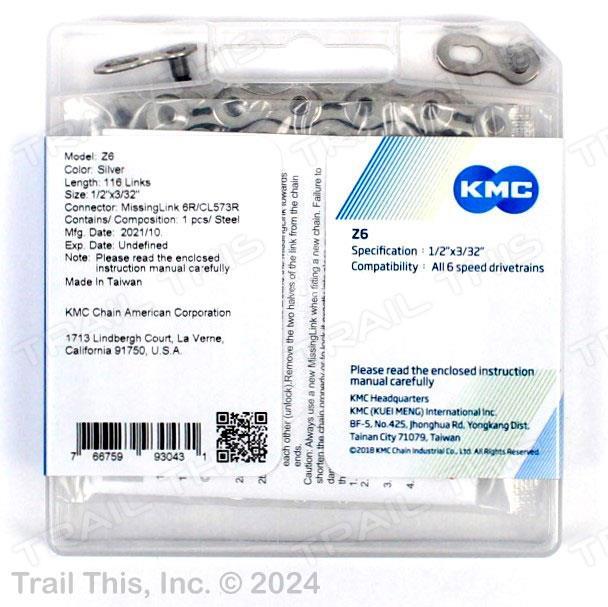 KMC Z6 6/7-Speed MTB Road Bike Chain 116L 3/32″ fits 7-Speed Shimano SRAM Silver