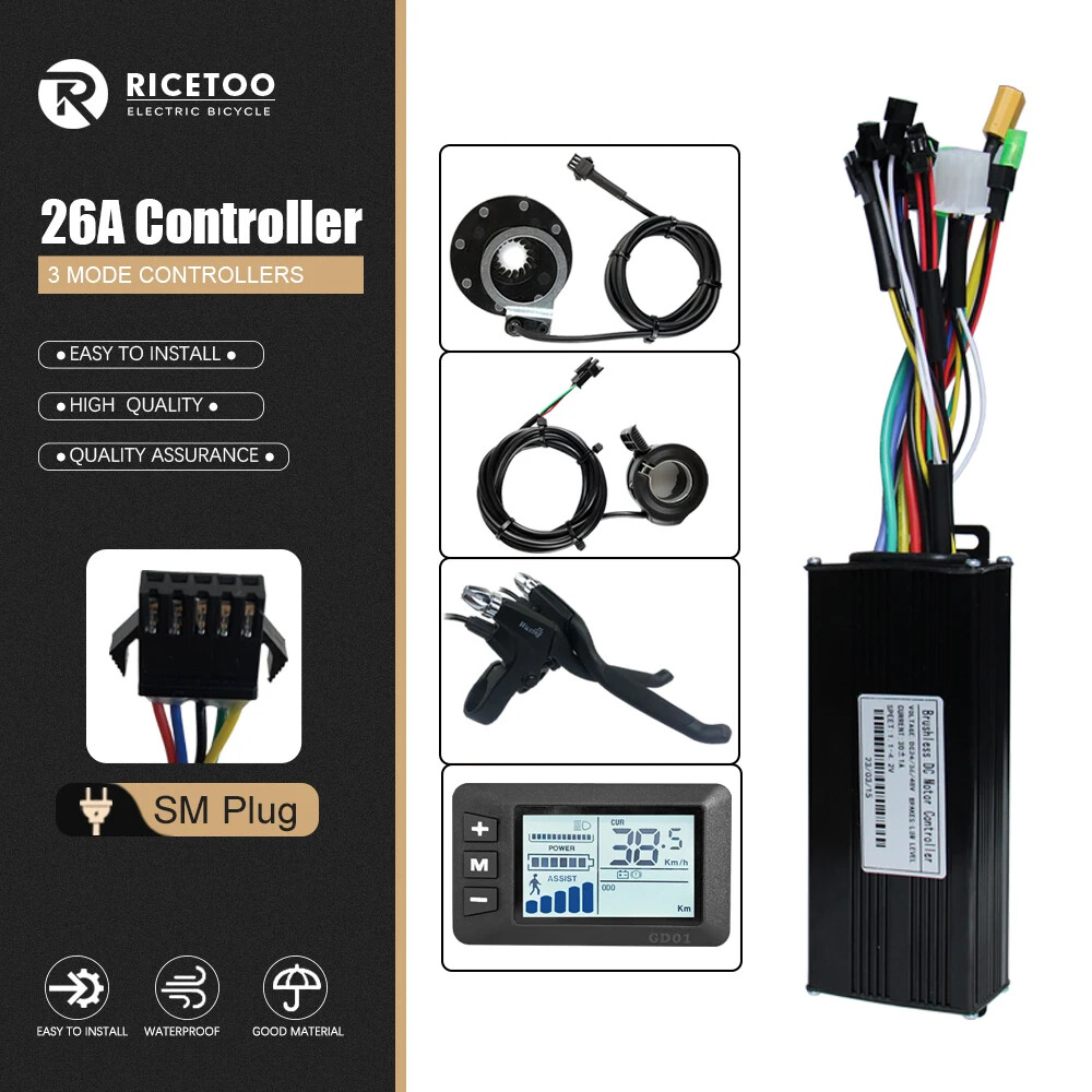 3-mode Sine Wave E-bike Brushless Controller 36V 48V 17A/26A/30A/40A 250W-2000W