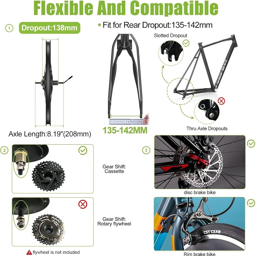 BAFANG 48V 500W/750W Rear Hub Motor Kit 26″27.5″700C Wheel EBike Conversion kits
