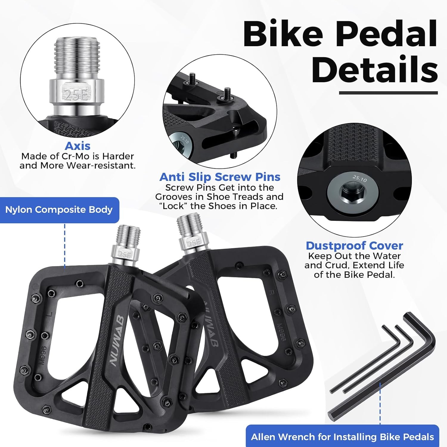 Mountain Bike Pedals 9/16 Axle Anti-Slip Platform Bicycle Pedals Lightweight