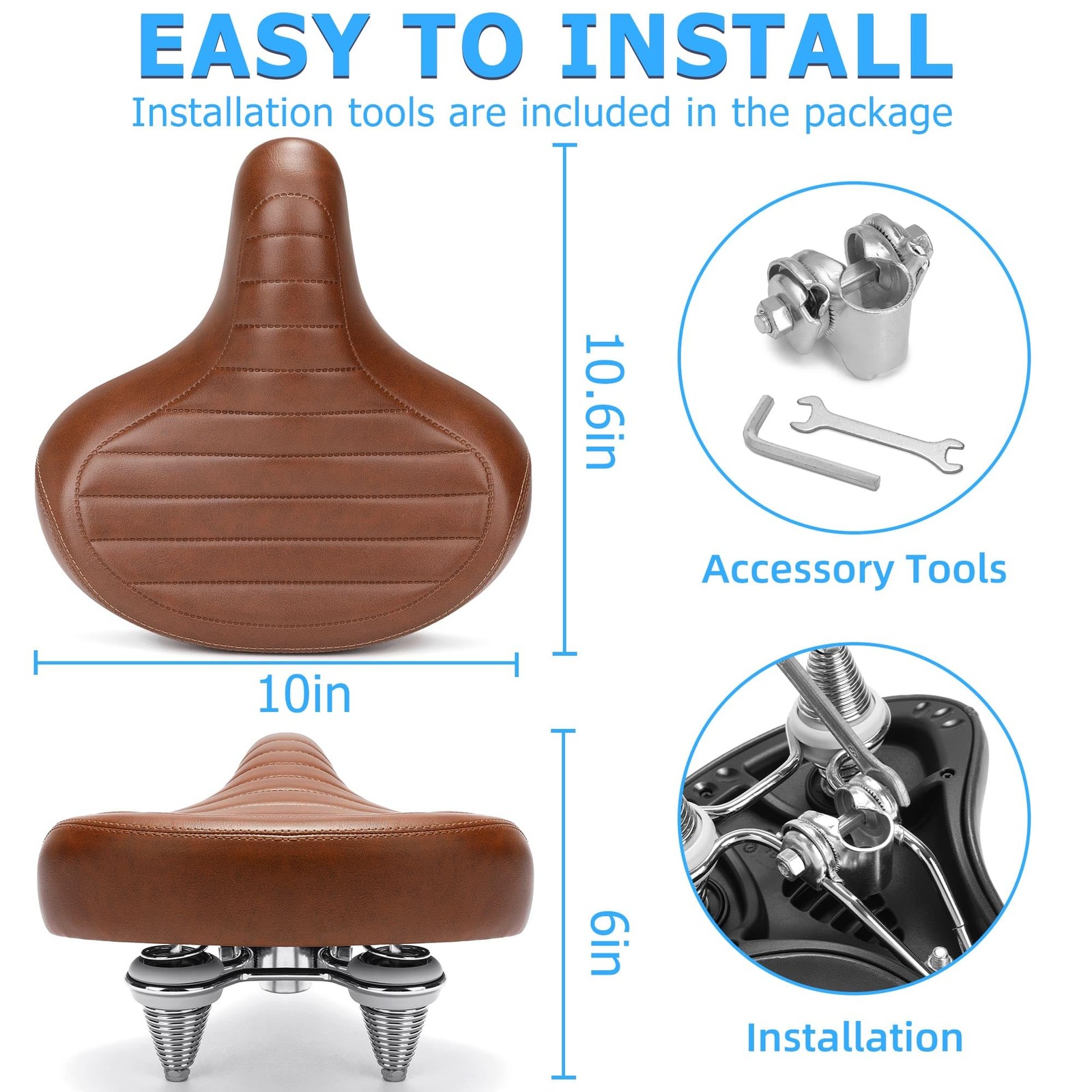 CDYWD Wide Bike Seat for Men Women Comfort, Large Soft Padded Large, C1 Brown