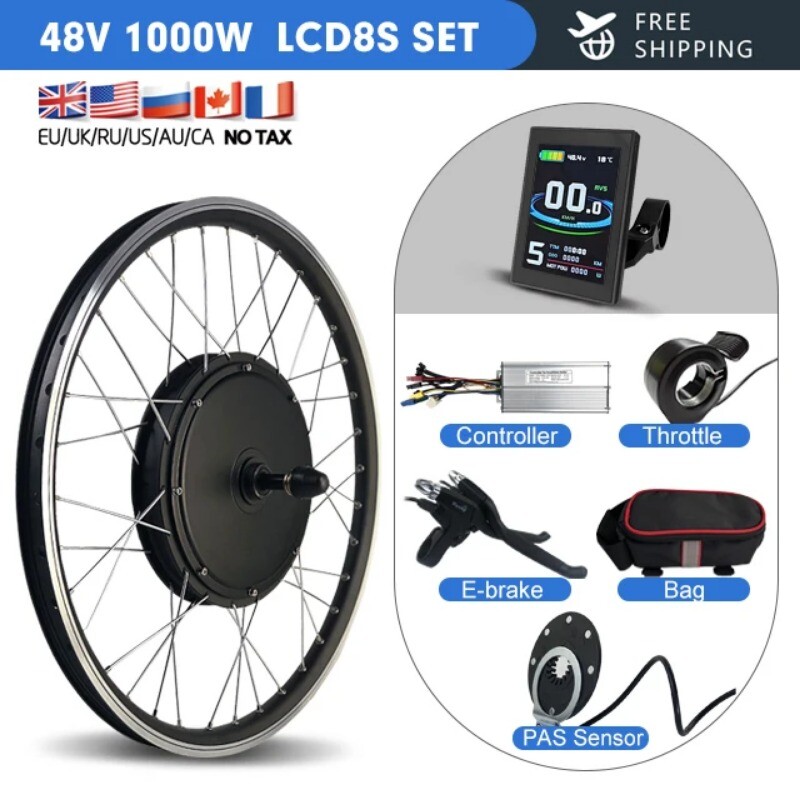 48V 1000W MTB E-Bike Conversion Kit Brushless Gearless Rear Rotate Hub Motor