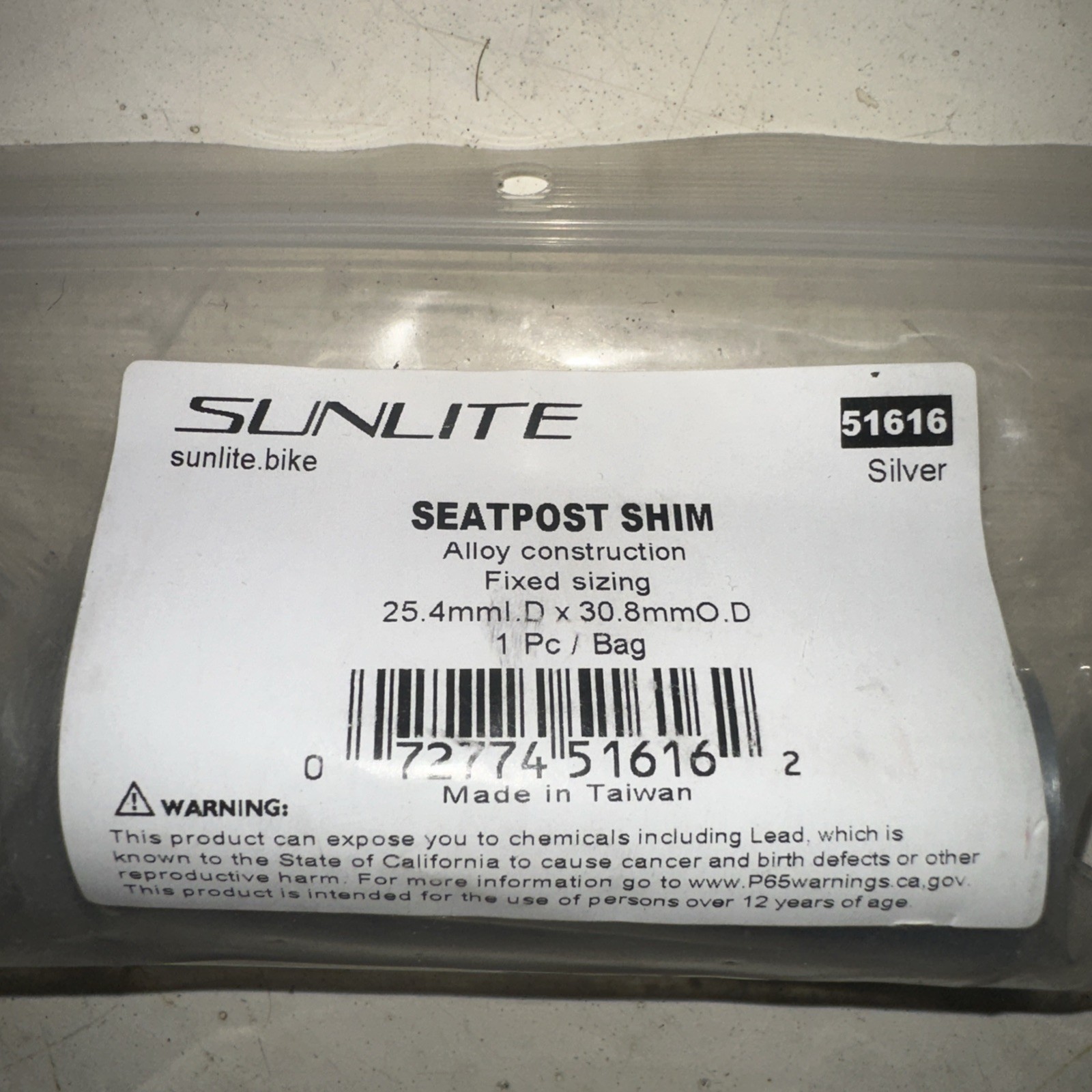 Sunlite Alloy Seatpost Shim 25.4 x 30.8 mm OD Diameter Alloy 51616 Silver Bike