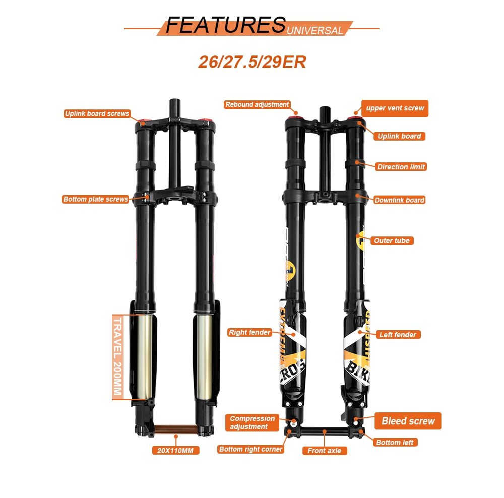 MTB Bicycle Inverted Oil Air Suspension Fork 26/27.5/29Inch E-bike DH Front Fork