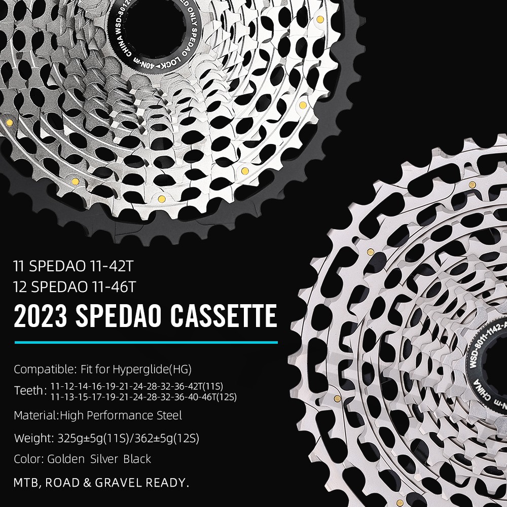 SPEDAO 12S 11-46T/11S 11-42T Cassette 325g Steel CNC HG for MTB Road Bike & Gravel