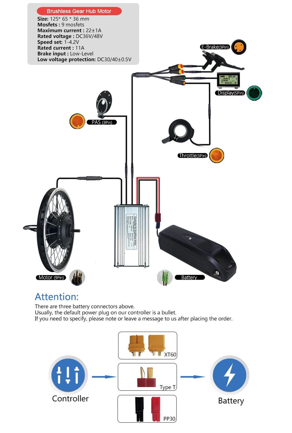 Electric Bike Conversion Kit 500W Front Hub Motor Wheel 36V 48V Waterproof Plug