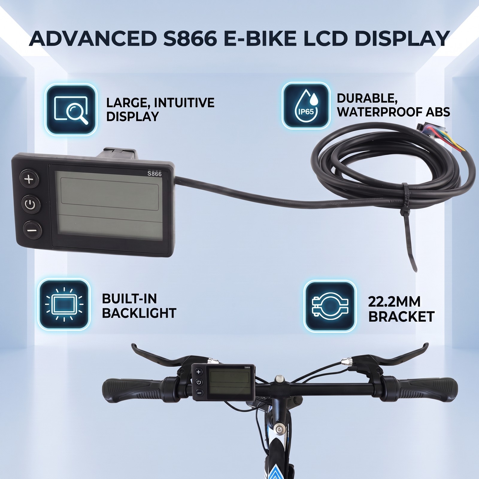 S866 Electric Bike LCD Display Meter Clear Night Visible Backlight Panel