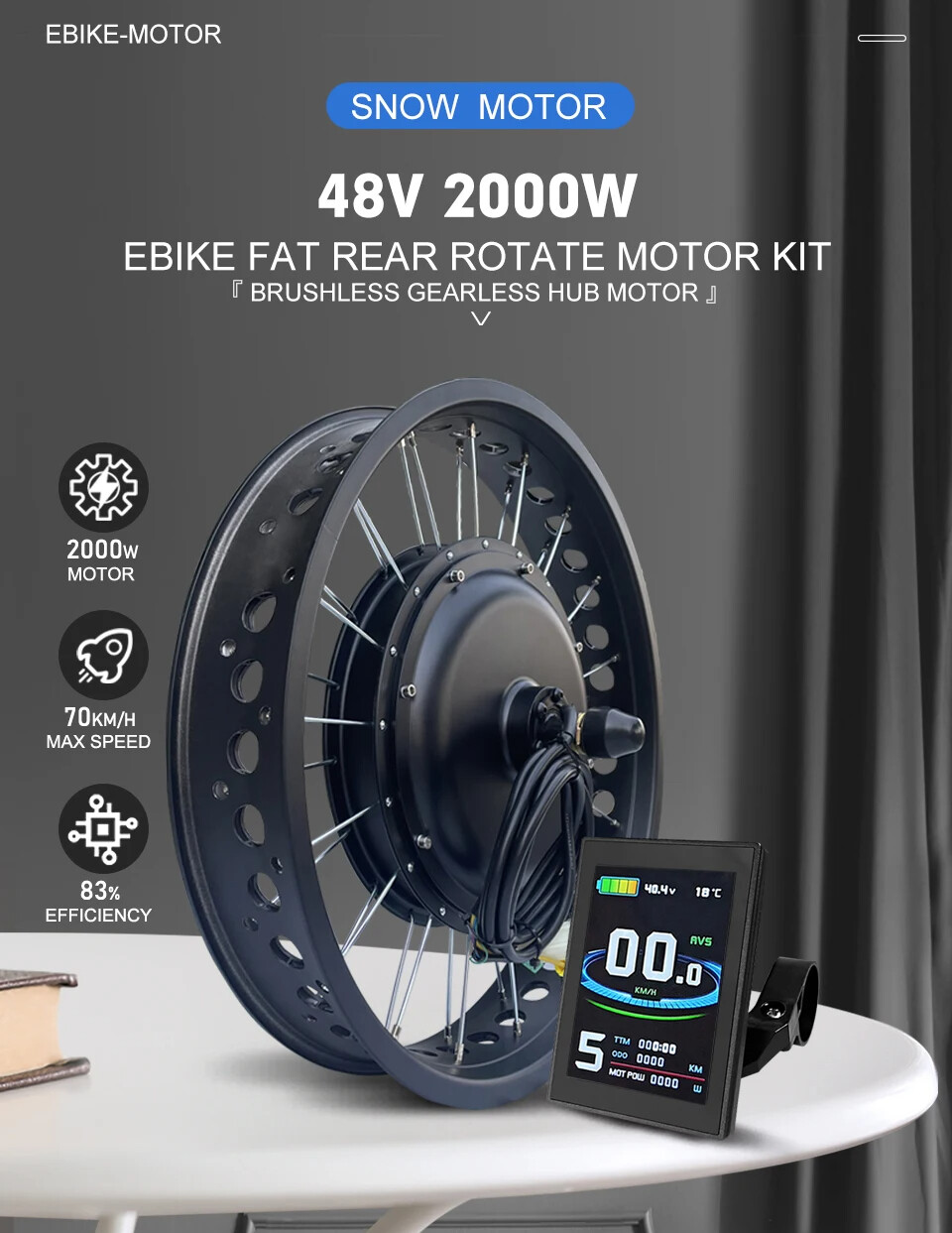 Electric Bike Conversion Kit 2000W 48V Hub Motor Wheel Rear Rotate Dropout 190MM