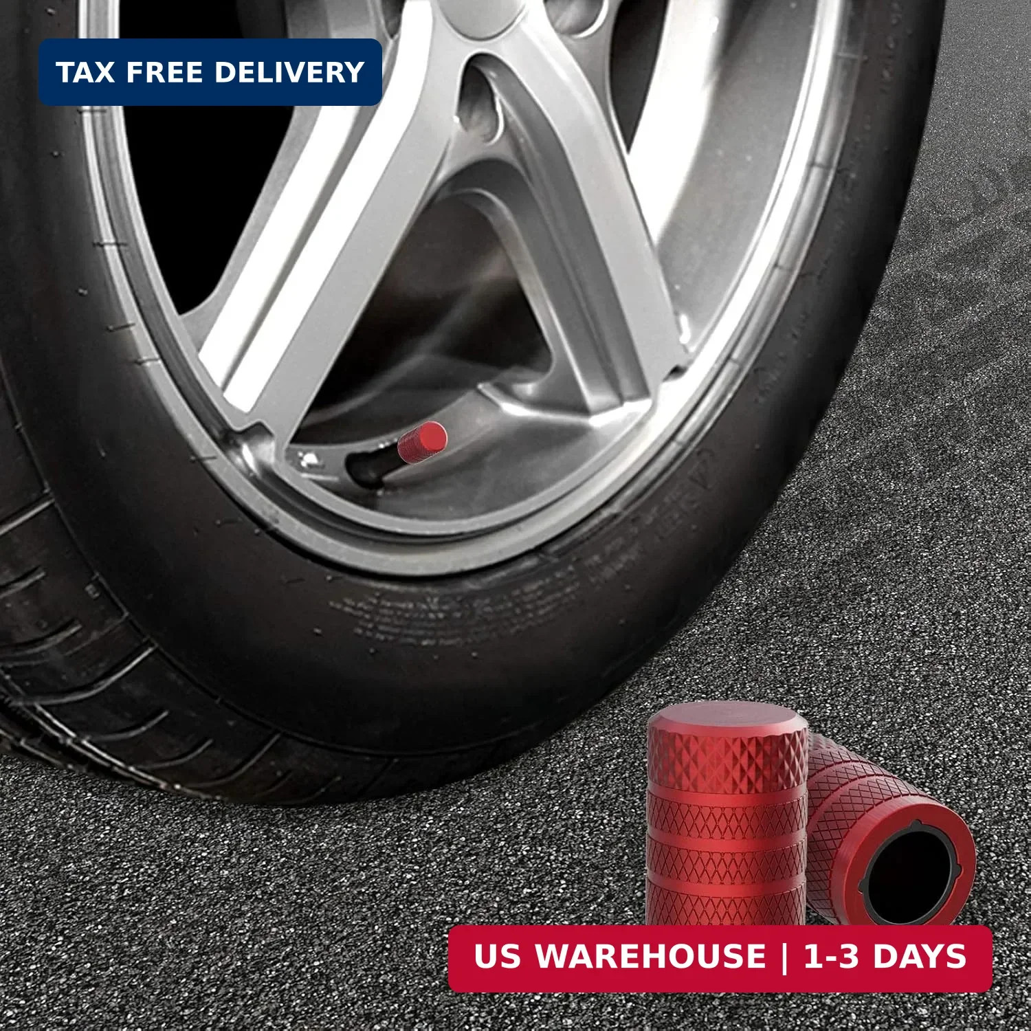 CKAuto Tire Valve Stem Caps, Red, 4 pcs/Pack, Anodized Aluminum Tire Valve Cap S