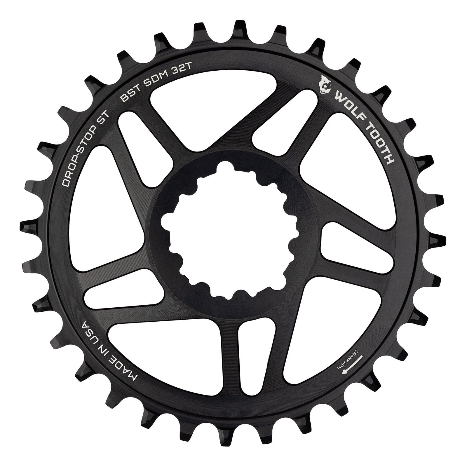 Wolf Tooth Drop Stop Chainring 32t Direct Mount 6mm Offset Aluminum Black