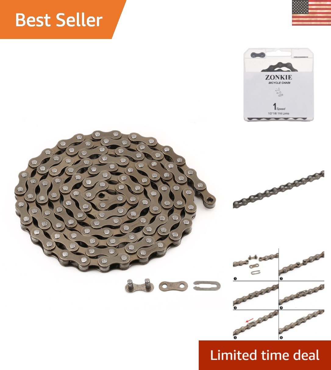 Smooth Lubrication Single-Speed Chain 116 Links, Corrosion-Resistant Alloy Steel