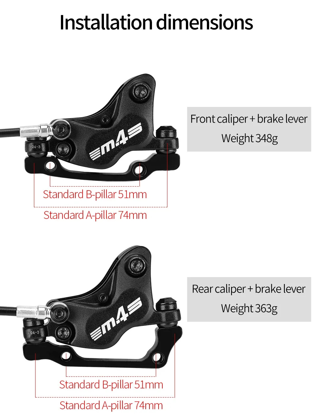 MTB 4-Piston Split Type Bilateral Hydraulic Brake Front 850mm Rear 1600mm Length
