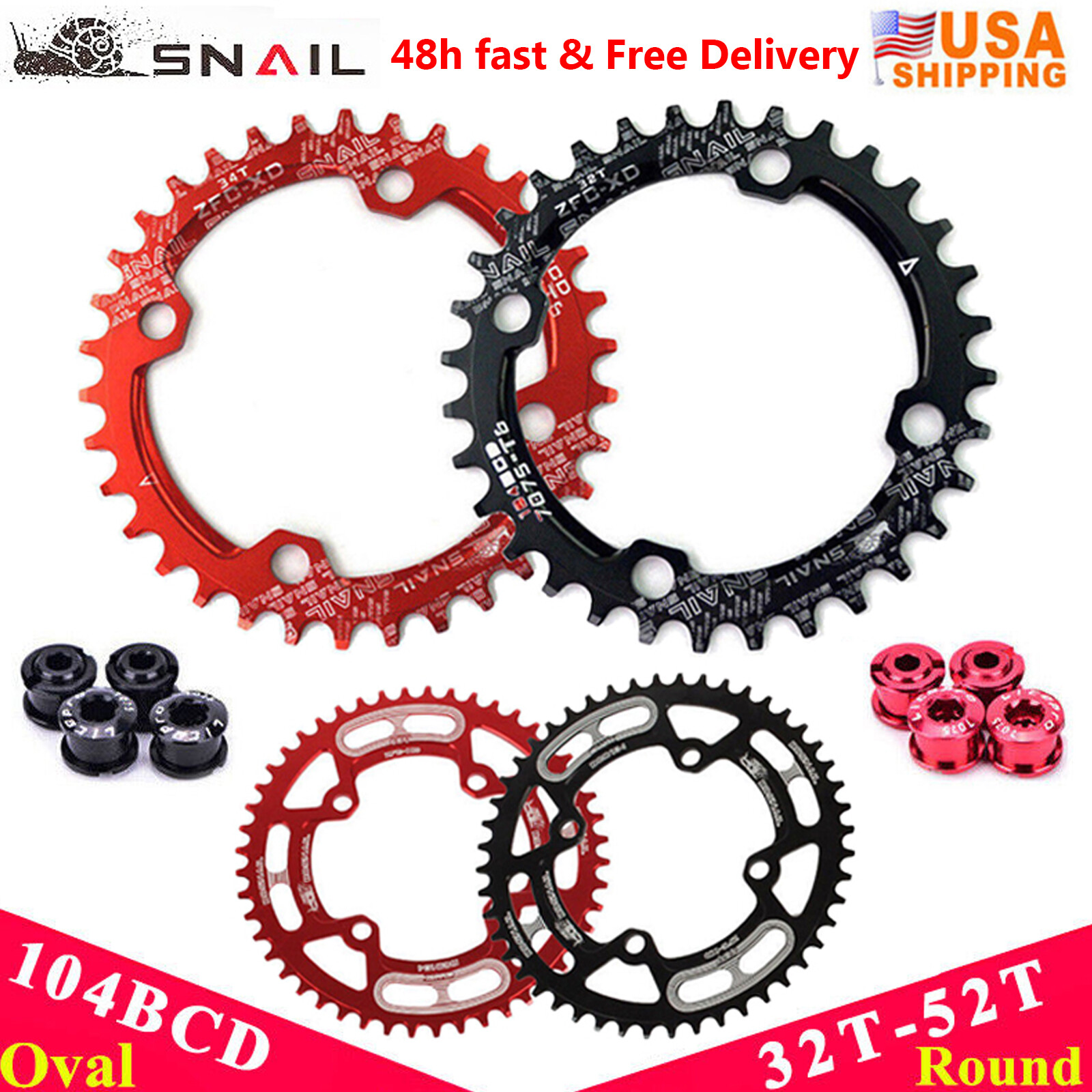 SNAIL 32T-52T MTB Bike Chainring 104BCD Narrow Wide Bicycle Sprocket Chainwheel
