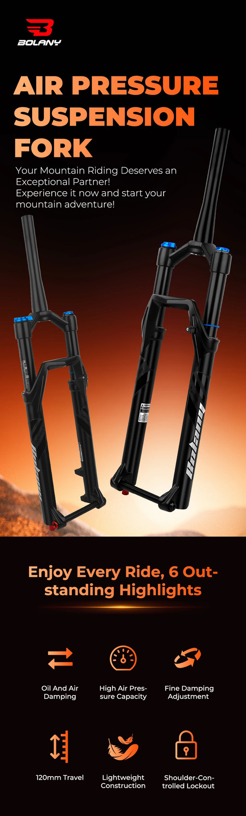 MTB Suspension Air Oil Fork BOOST Thru Axle Front Fork 120mm Travel 27.5/29inch