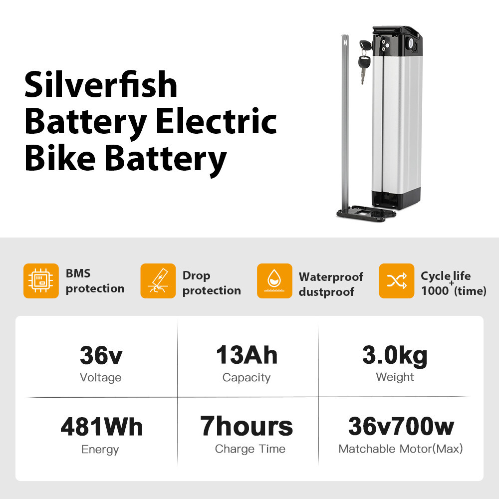 36V Lithium Battery Silverfish Electric Bike Battery 36V 13Ah 0-700W E-bikes